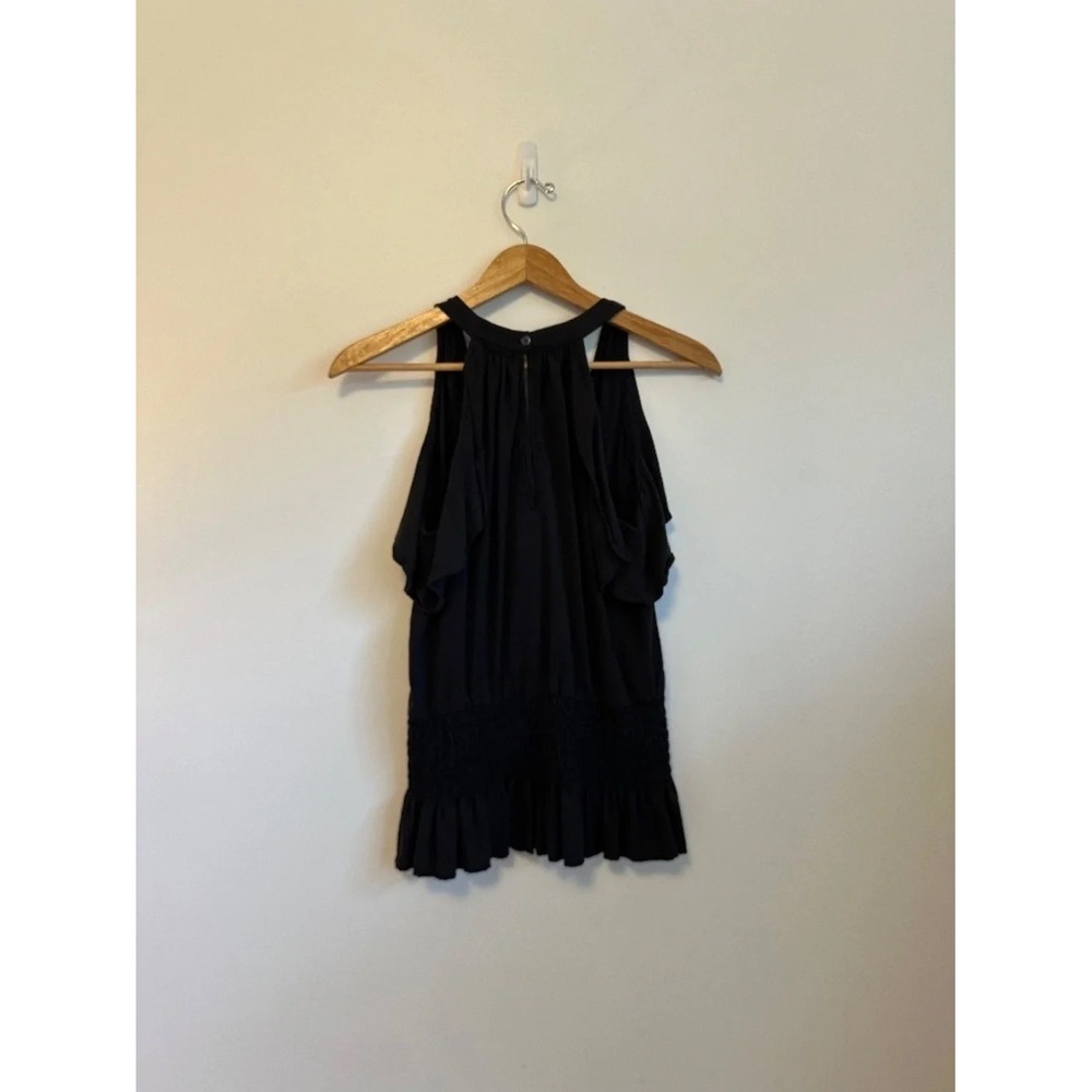 NWT Red Haute Cold Shoulder Smocked Peplum V-Neck Top‎ in Black | Size Small - Picture 4 of 7